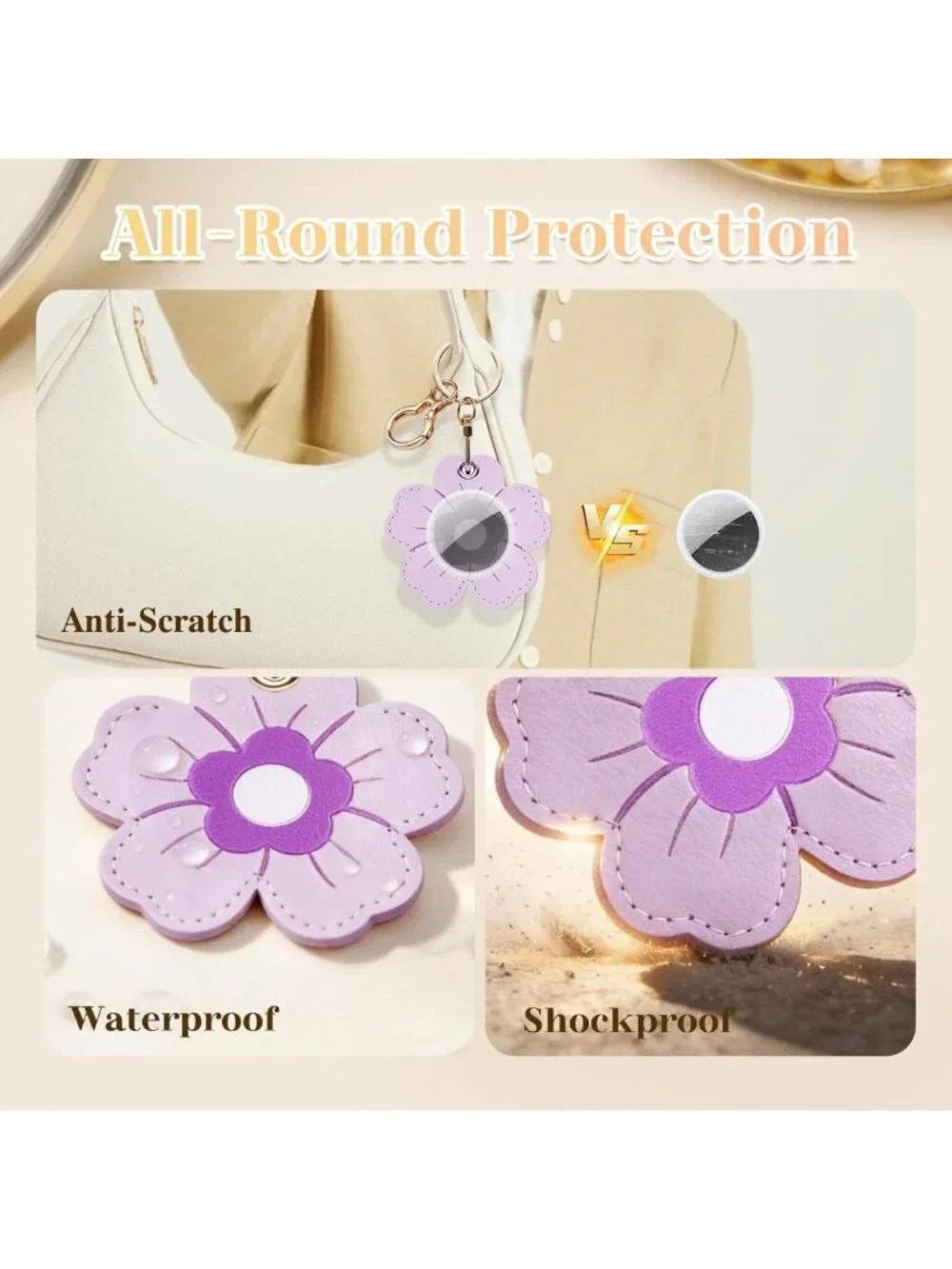 Floral Leather Keychain Holder for AirTag - Protective Case Set of 4